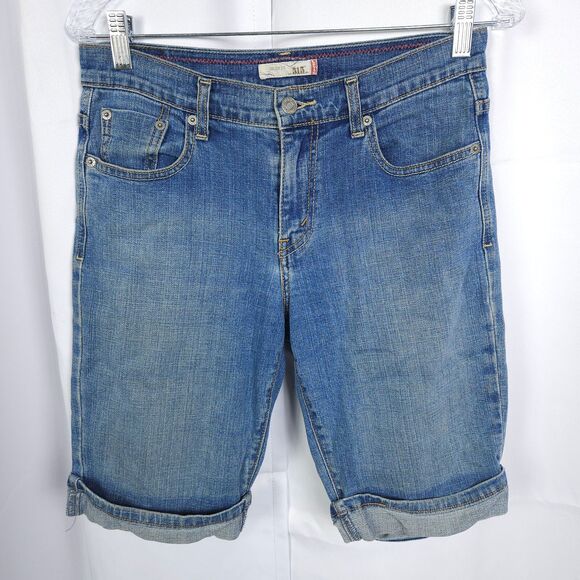 VTG Levis 515 Womens Size 4 30x10 Blue Denim Cuffed Bermuda Jean Shorts Jhorts - Picture 1 of 7
